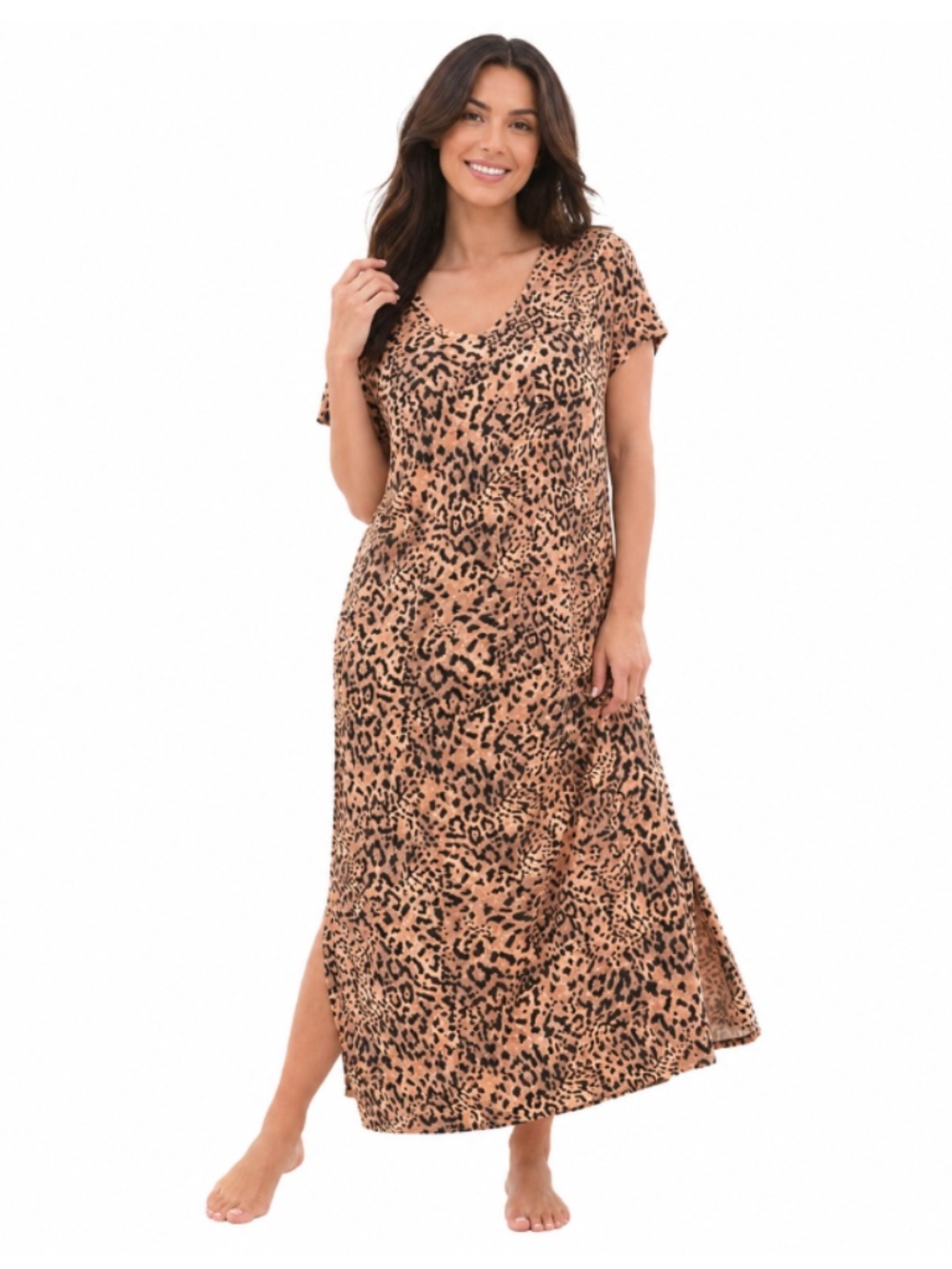 SOMA Cool Nights Long Sleepshirt Leopard Print Size Medium